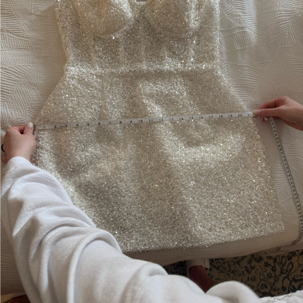 NADINE MERABI White Sleeveless Sweetheart Mini Dress - Picture 16 of 16